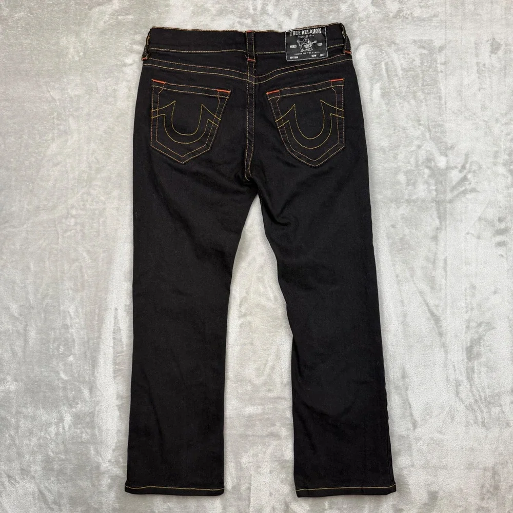 True Religion Billy Relaxed Bootcut Jeans Black Orange Contrast Stitch Mens 31